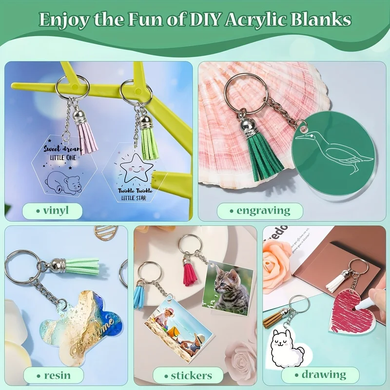 120pack Acrylic Keychains Personalized Hanging Accessories, Tassel Decor Keychains, Decorative Ornaments Personalized Custom view 5