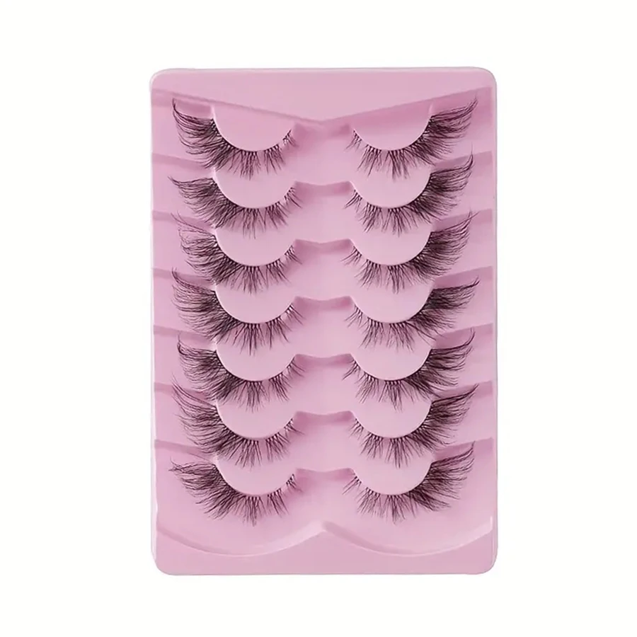 7 paia di ciglia finte con stelo trasparente, ciglia naturalmente arricciate con occhio di mango, ciglia finte per trucco occhi di volpe