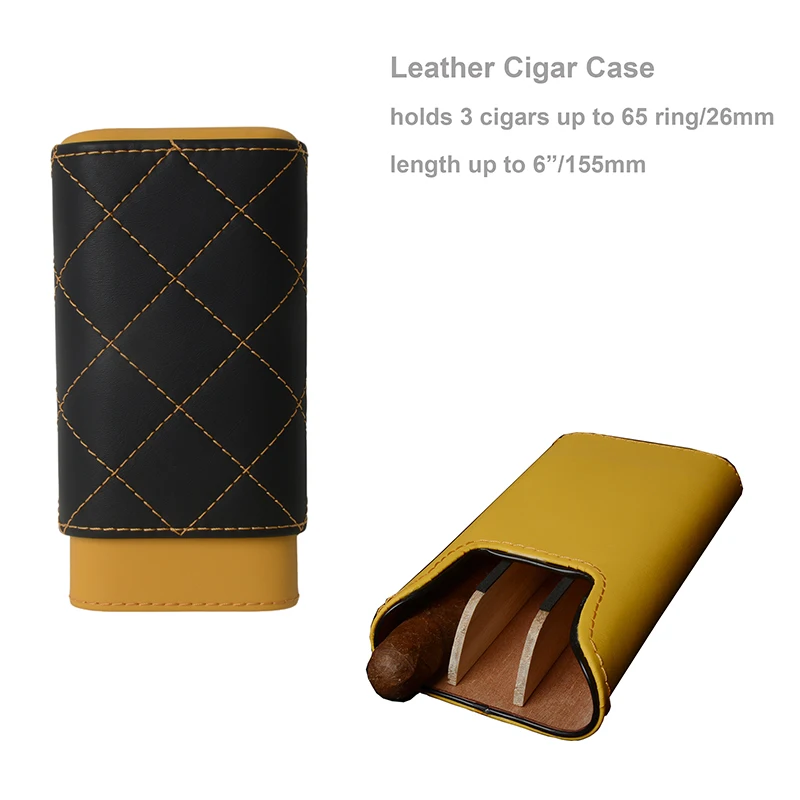 

65 Ring Large Cigar Case Black Yellow Cigar Holder 142mm Long Mini Cigar Box 3 Tubes Travel Cigar Humidor LOGO Smoking Tool
