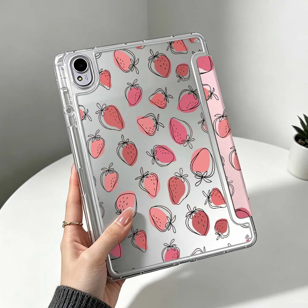 

Pink Strawberry Pattern For Huawei MatePad Pro SE Air 12X Honor Pad 9 V9 GT X9a X9 Foldable 3Y Tablet Case Soft
