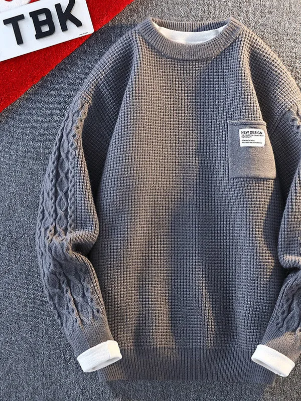 

Loose Casual Men's Knitted Sweater round Ne Pure Color Warm Breathable Comfortable Long Sve Winter Top for Teens And Stu...