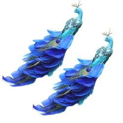Turquoise Peacock Decoration Realistic Tree Feather Accessories Simulation Three-Dimensional Peacock Ornaments Home Decoration