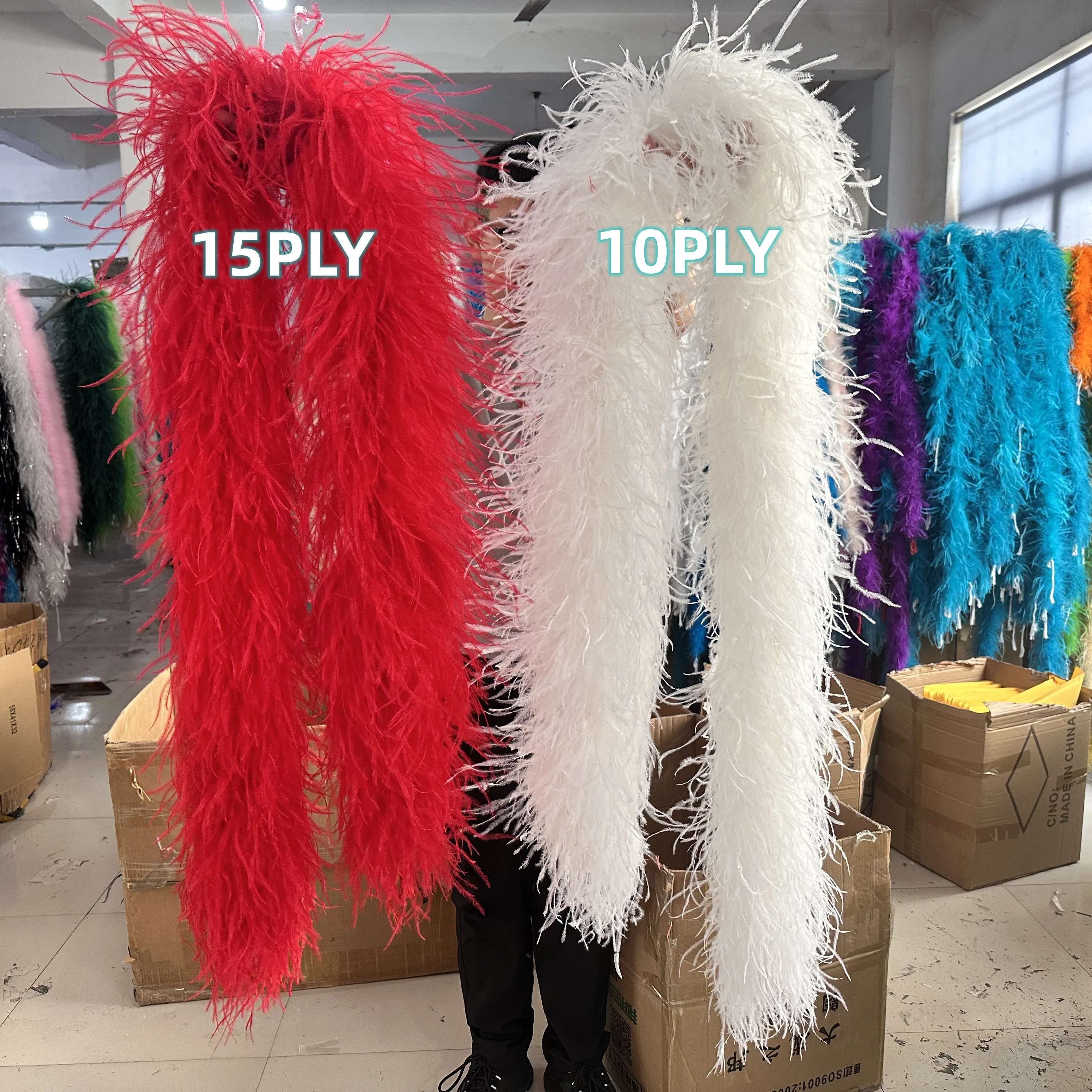 Customize Colorful Ostrich Feathers Boa Scarf Colored Ostrich Boa Fluffy Feather Shawl Trimming for Clothig Sewing Wedding Decor