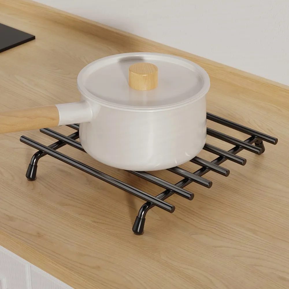 Wrought Iron Kitchen Trivet Anti-slip Heat-resistant Pot Rack Striped Design High Load-bearing Tableware Insulated Mat Home