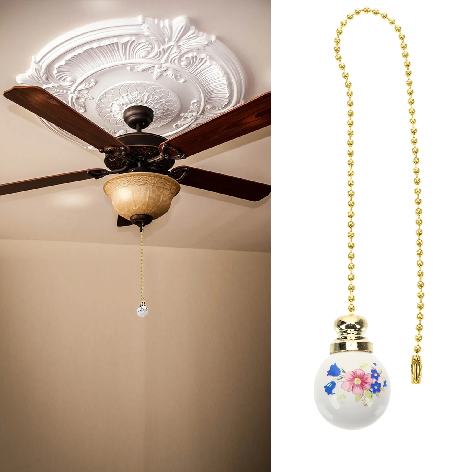 

Ceramic Lighting Pendant Pull Chains for Ceiling Fans Lights Bathroom Chain Extenders Vintage Accessories Metal Material Simple