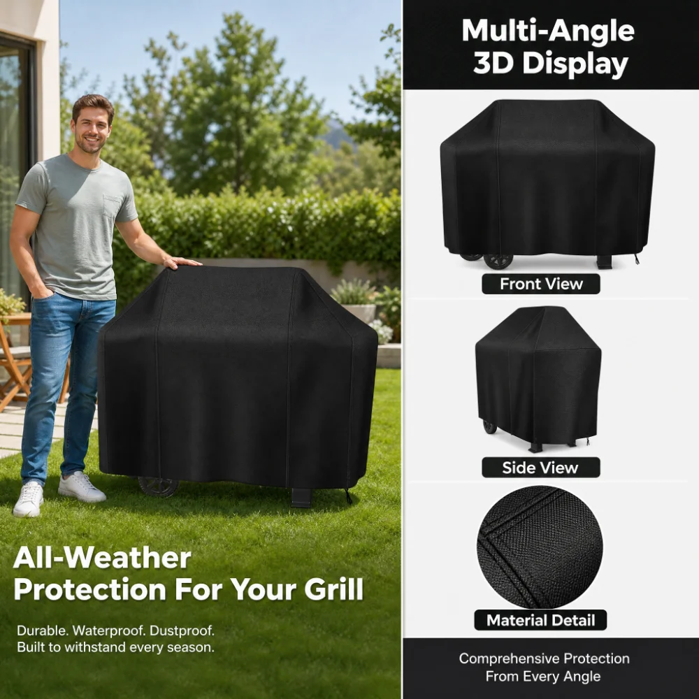 BBQ Grill Barbeque Cover  Anti-Dust Waterproof Weber Heavy Duty Charbroil BBQ Cover Outdoor Rain Protective Barbecue Cover