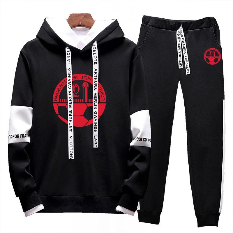 2025 Spring Autumn Men's Hapoel Beer Sheva Logo Printed Casual High-Quality Hooded Tracksuits+Outdoor Sweatpants Drawstring Sets