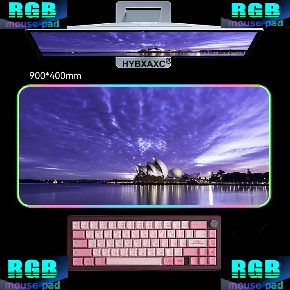 

XXL HYBXAXC Mouse Pad RGB Gaming Mouse Pad Desk Mat HD Gamer Large LED Light XXL Sydney Opera RGB Mouse Pad