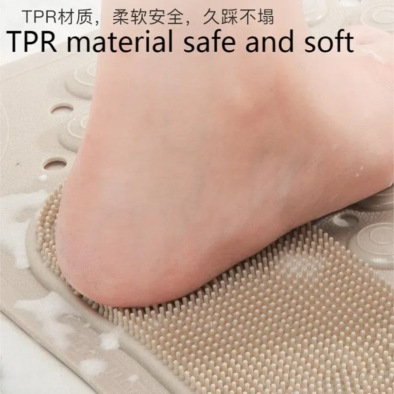 Non-Slip Bathtub Mat PVC Safety Shower Mat with Drain Hole Bath Floor Mat Massage Feet Mat Easy To Clean Bathroom Carpet Rug