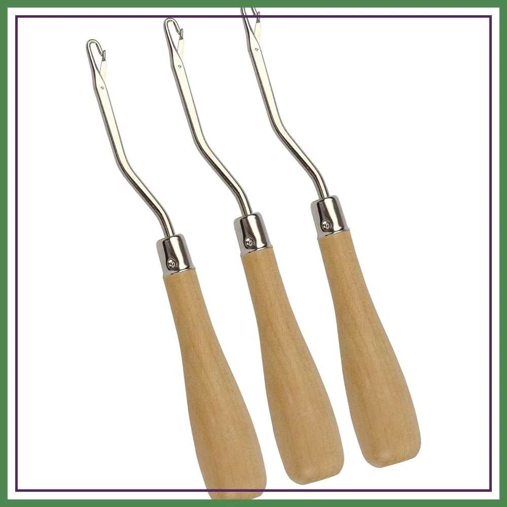 

3 Pcs 6.5 Inch Wooden Bent Latch Hook Tools Knitting Rug Hook for Rug Making and Art Crafts