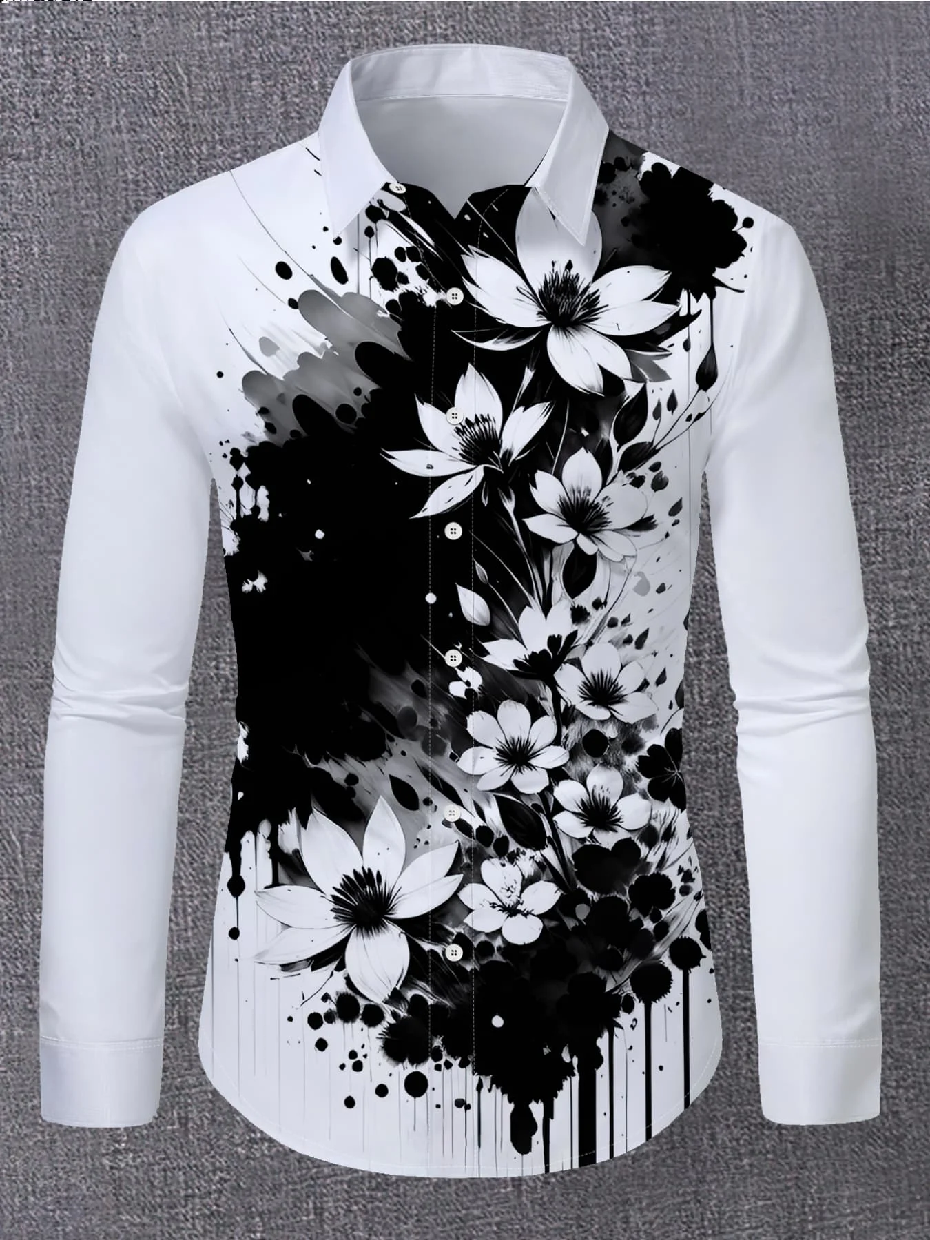 Men's Shirt Ink Splash Floral Artistic Print Long Sleeve Button Down Top Casual Daily Streetwear Mens Clothing