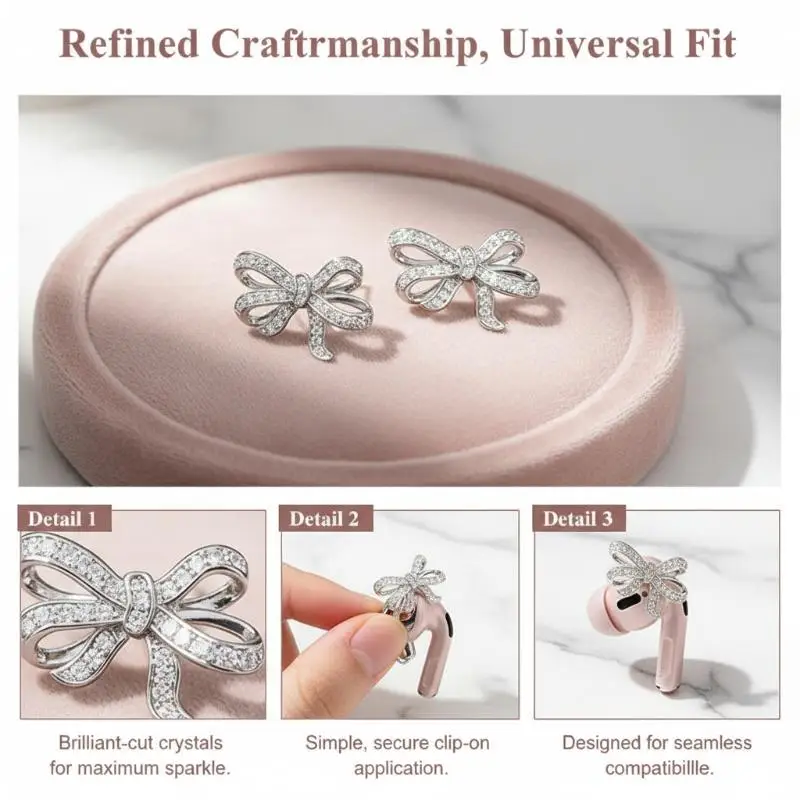 Dazzling 1Pair Butterfly Zircon Headphone Buckle Clips for Music and Fashion Fans