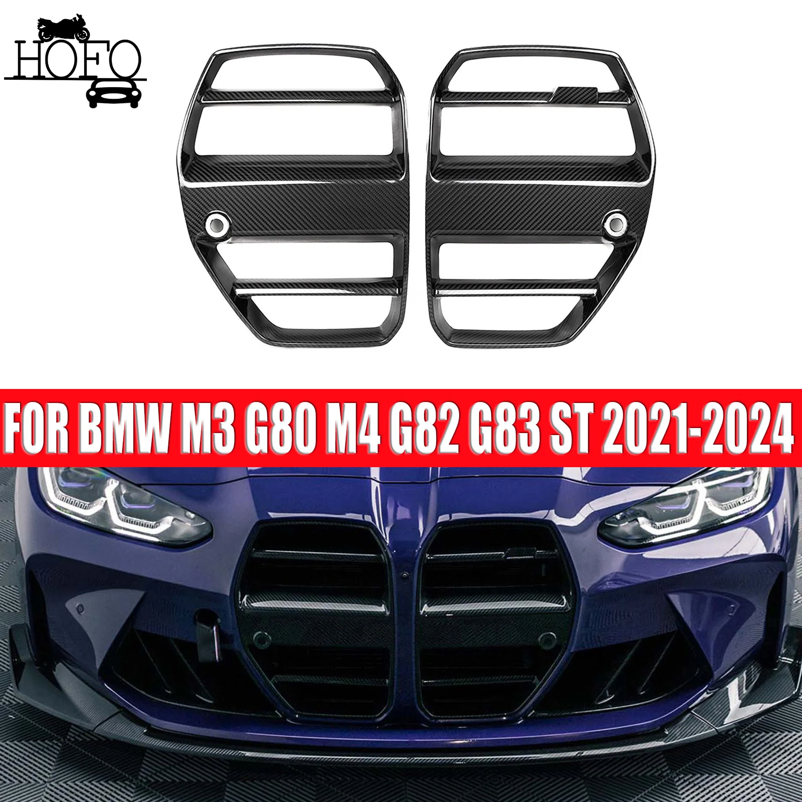 

Bumper Racing Grills Real Carbon Fiber Front Kidney Grille xDrive Competition Auto FOR 2021-2024 BMW M3 G80 M4 G82 G83 ST