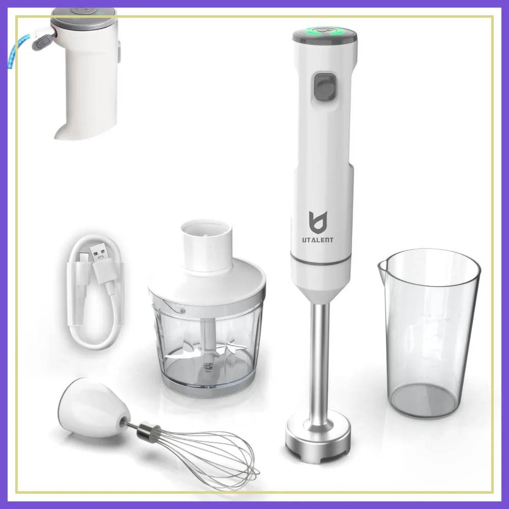 

Cordless Immersion Blender Rechargeable Variable Speed with Chopper Whisk 600ml Container for Smoothies Baby Food Soups