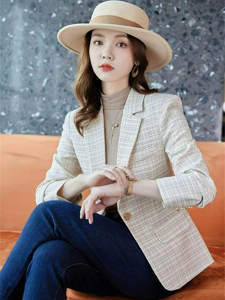 2026 Korean Women Receive High Prais Spring Autumn Suit Outerwear Fashion Women's Coat Top High End Casual Plaid Suit Jacket