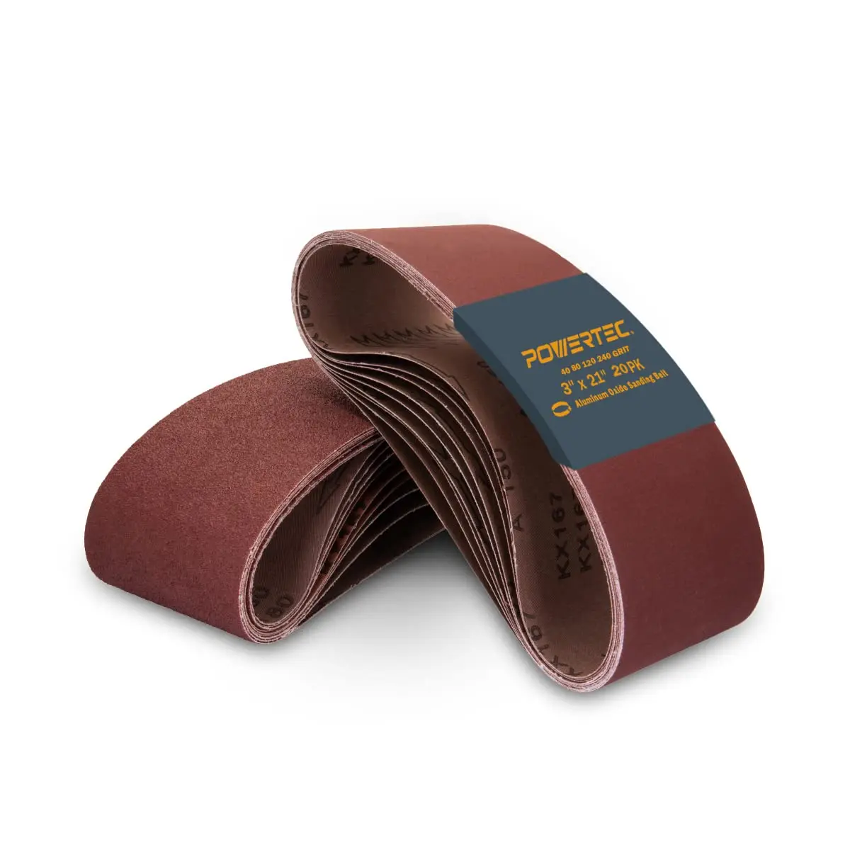 

3x21 Sanding Belts 20 Pack with 40/80/120/240 Grit for Woodworking and Metalworking