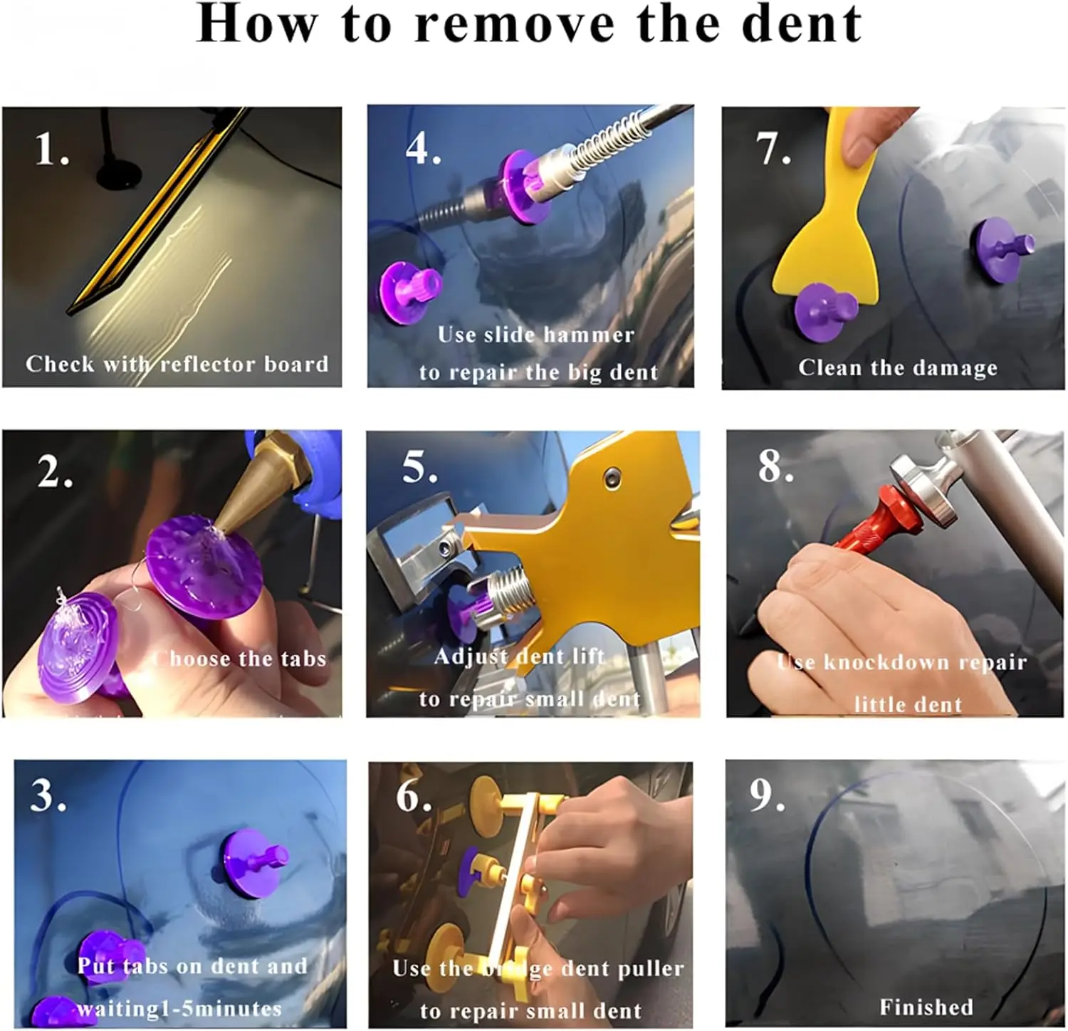 Peralatan Perbaikan Penyok Tanpa Cat DIY 89pcs Alat Penarik Penyok Palu Geser untuk Mobil, Penghilang Penyok & Lekukan Akibat Hujan Es