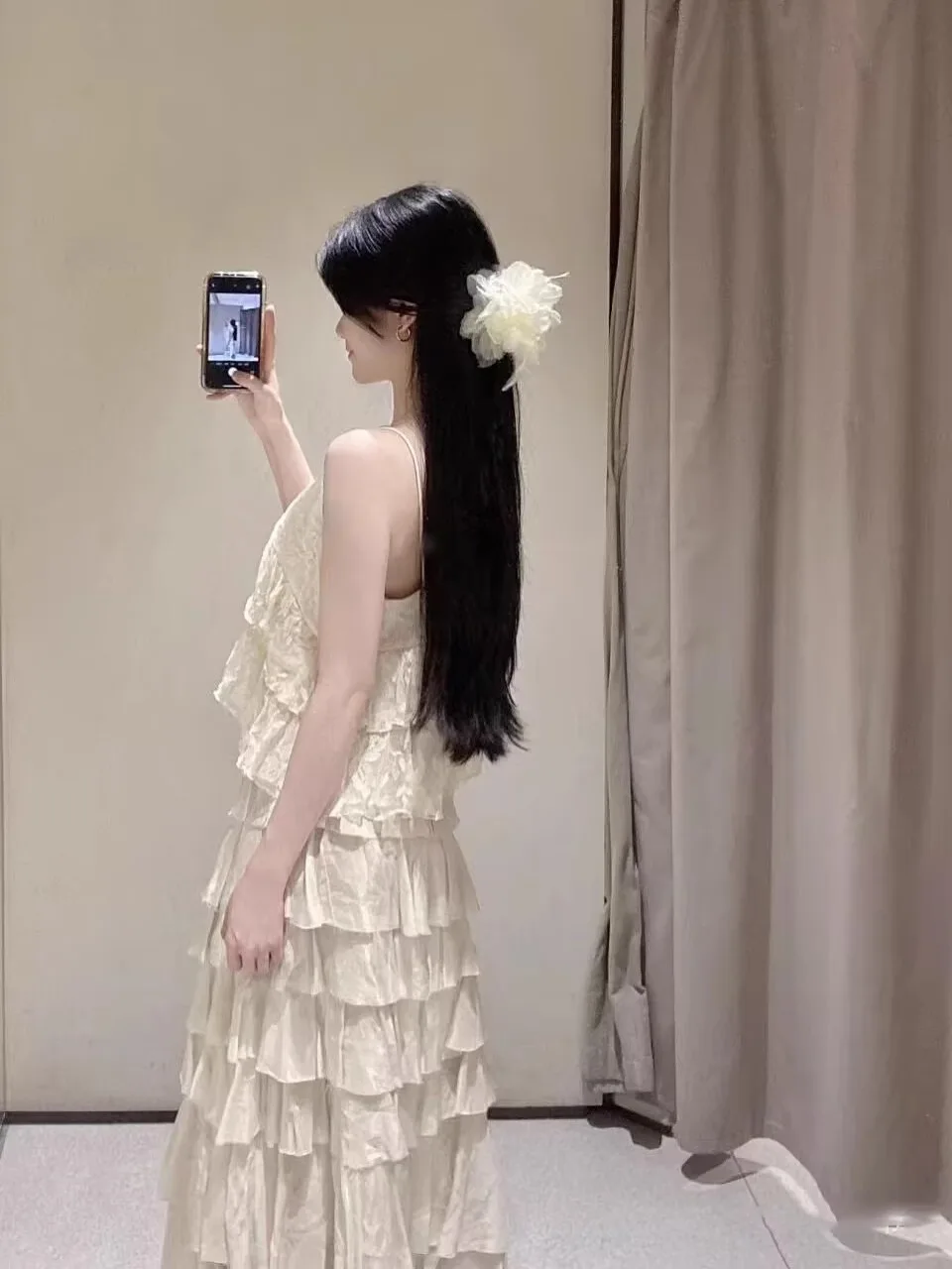 

Юбка-миди с милыми многослойными украшениями, новинка лета 2025, женская юбка трапециевидной формы из полиэфирного волокна с высокой талией, чистый цвет