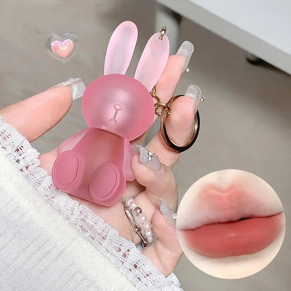 Gege Bear Keychain Pendant Pink Rabbit Lipstick Velvet Lip Mud Matte Gloss Matte Makeup Lipstick