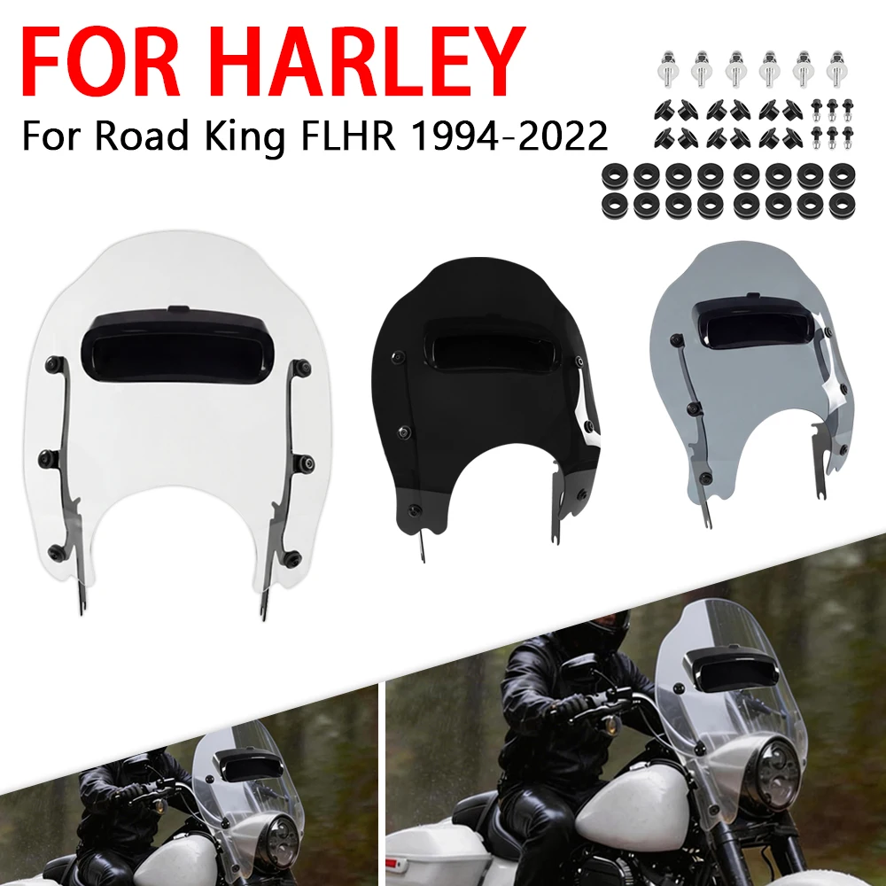 Einstellbare Motorrad-Frontscheibe, Windschutzscheiben-Deflektor, Verkleidungs-Hardware-Kit, passend für Harley Road King FLHR 1994–2022 2021