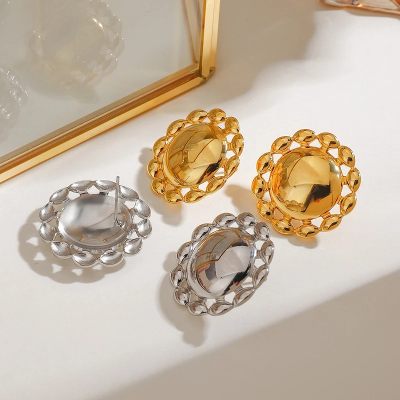 PRISCA | Geometric Sunflower Earrings Women Light Luxury Stainless Steel Jewelry 18k Plated French Style