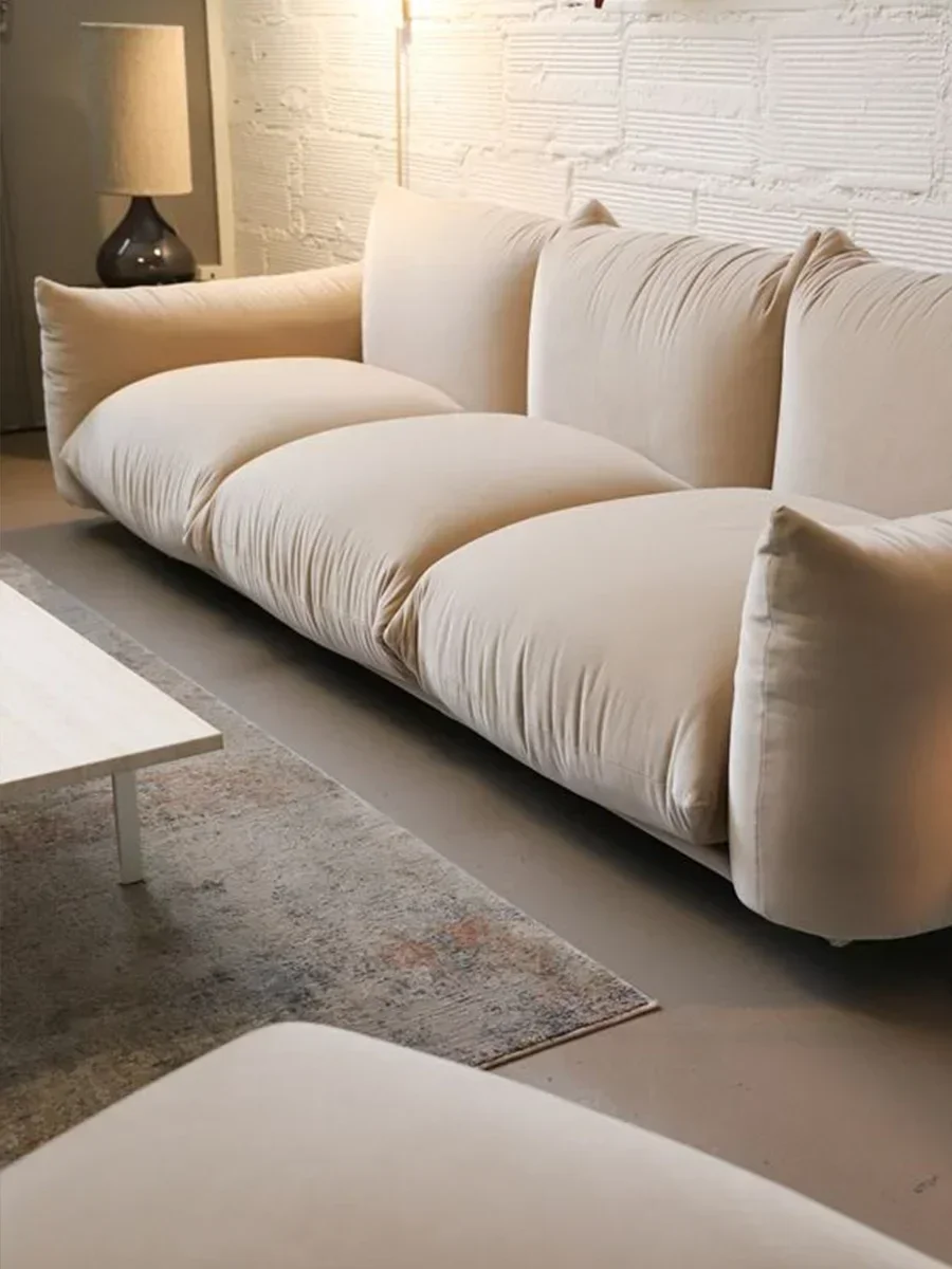 

French Cream Style Four-Seat Bread Sofa Living Room Simple Straight Row Fabric Lambswool Small