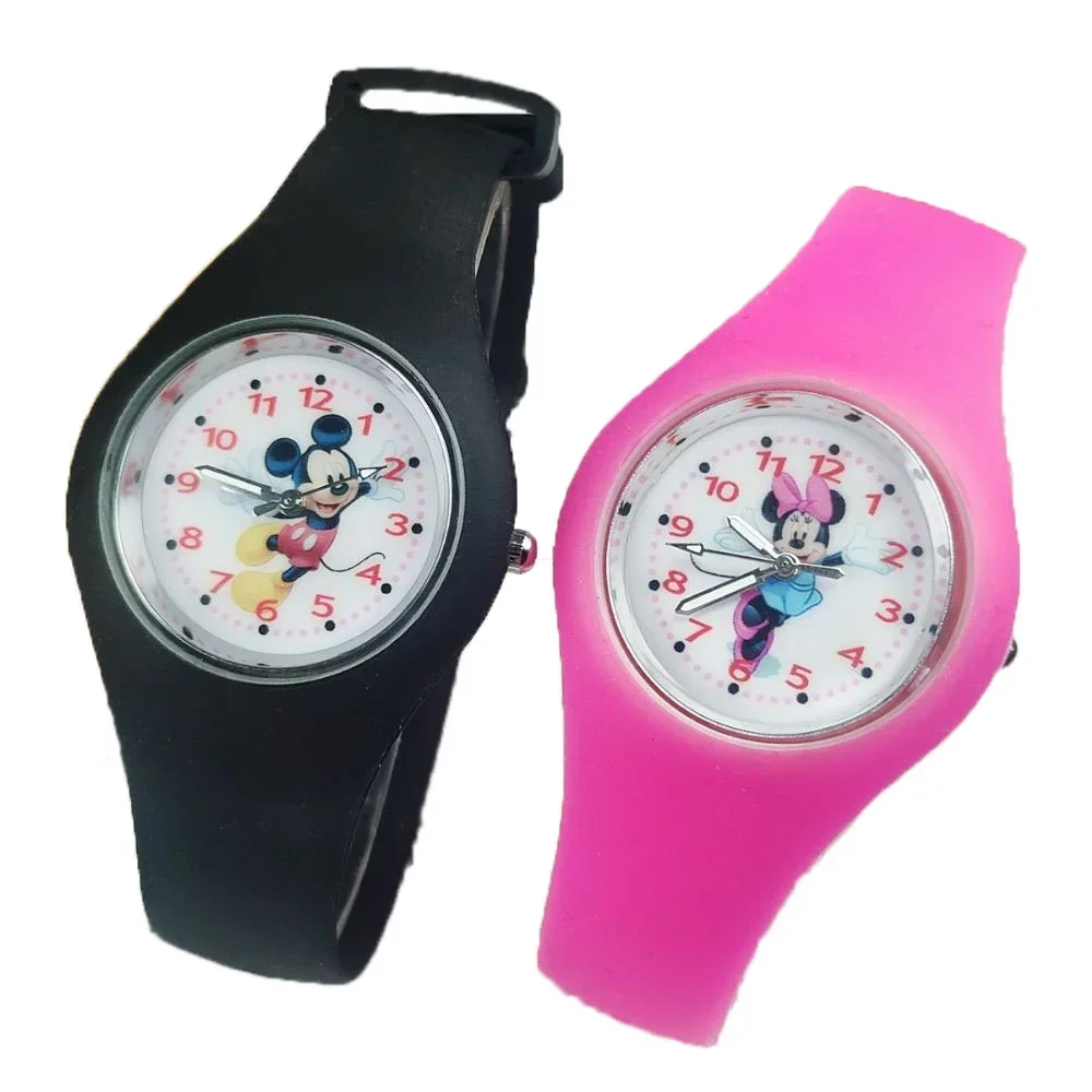 Disney Mickey Minnie Silicone Kids Watch Boys Girls Time Machines Waterproof Quartz Watches for Kid Children Sports Wristwatches