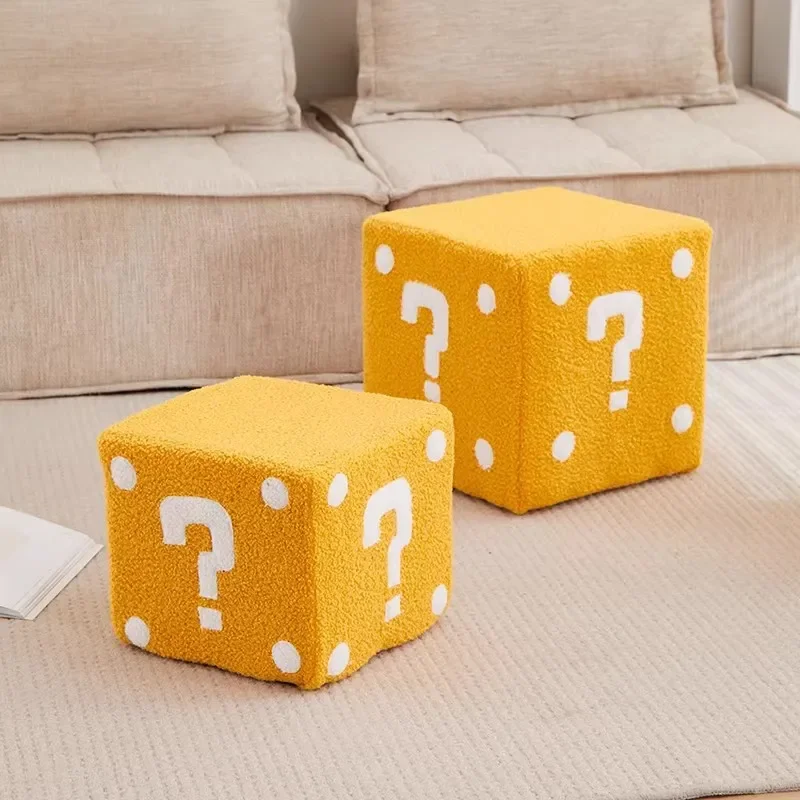 Creative Mario Question Mark Square Stool Cute Low Footstool for Living Room Shoe Changing Small Household Pedal Seat