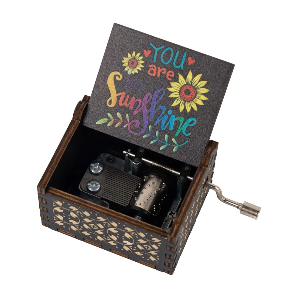 Black Wooden Music Box Hand Cranked Movement You are My Sunshine Gifts for Children Birthday Present  Home Office Decoration