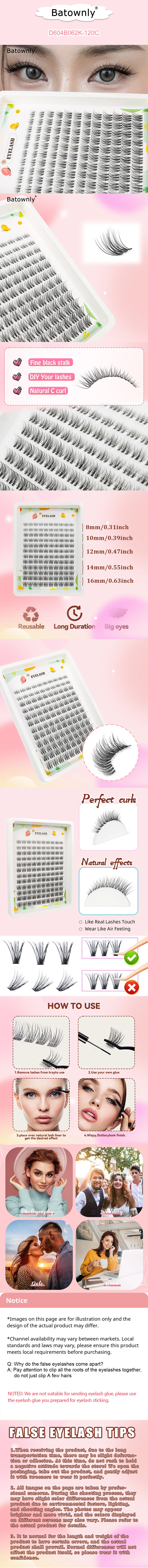120 Natürliche Wimpernbüschel 8-16mm Gemischte Größen DIY Selbstklebende Wimpern Natürliche Schlanke Flauschige Geschwungene Wimpernbüschel Einzelne Wimpernverlängerungen Einfaches DIY zu Hause Feenwimpern – Detail 1