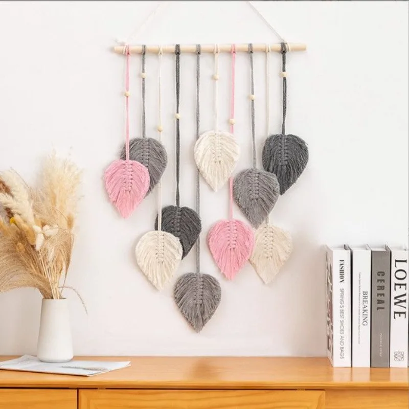 معلقة على الحائط من نسيج أوراق الشجر المنسوجة يدويًا من الشمال - ديكور غرفة نوم بوهو لغرفة Kawaii & BnB، شجرة مكرامية لتزيين المنزل الفني #4