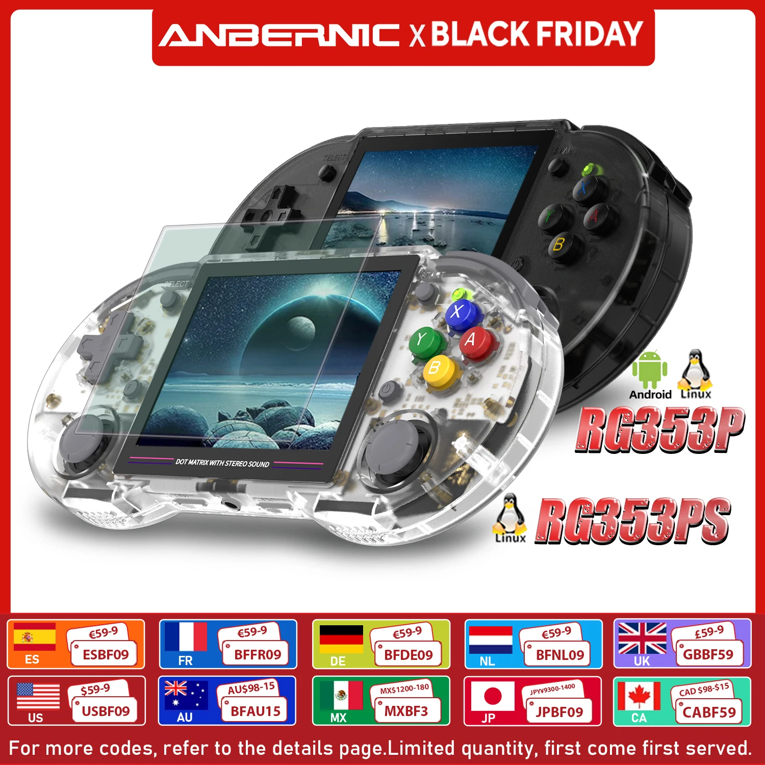 ANBERNIC RG353P RG353PS 64 بت ريترو وحدة تحكم بجهاز لعب محمول RK3566 3.5 بوصة IPS شاشة دعم 5G WiFi 4.2 بلوتوث التوصيل والتشغيل