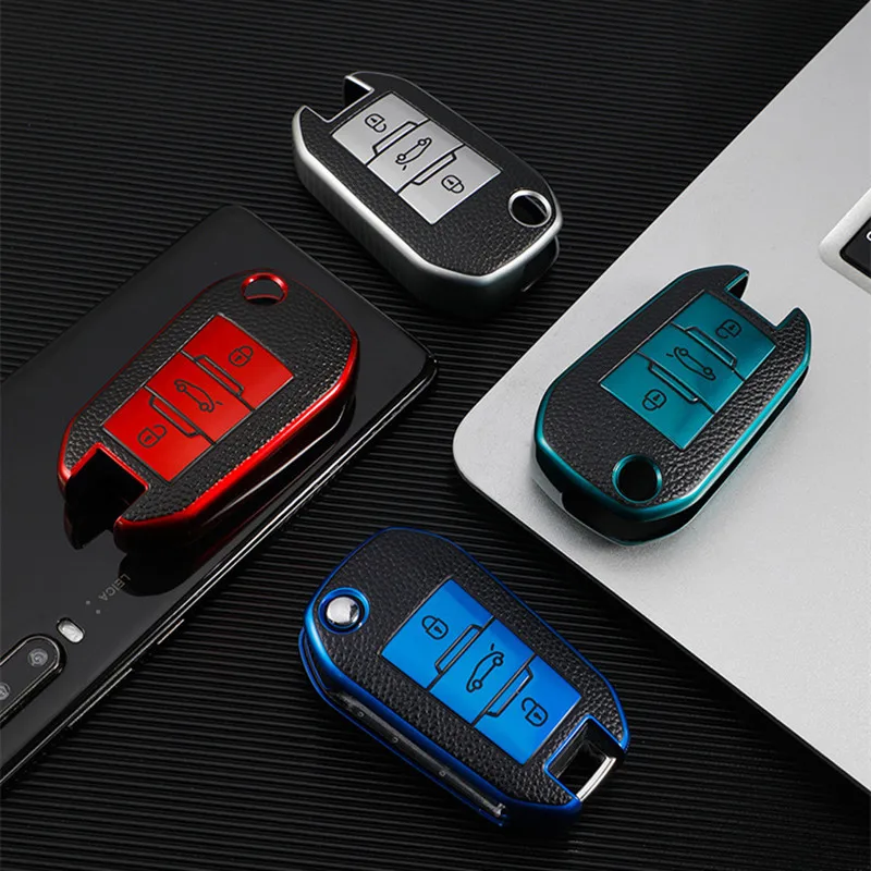 Plating Skin TPU Car Key Cover Case Shell For Peugeot 208 2008 308 3008 408 508 107 301 Citroen C4 CACTUS C5 DS4 DS5 Holder Fob