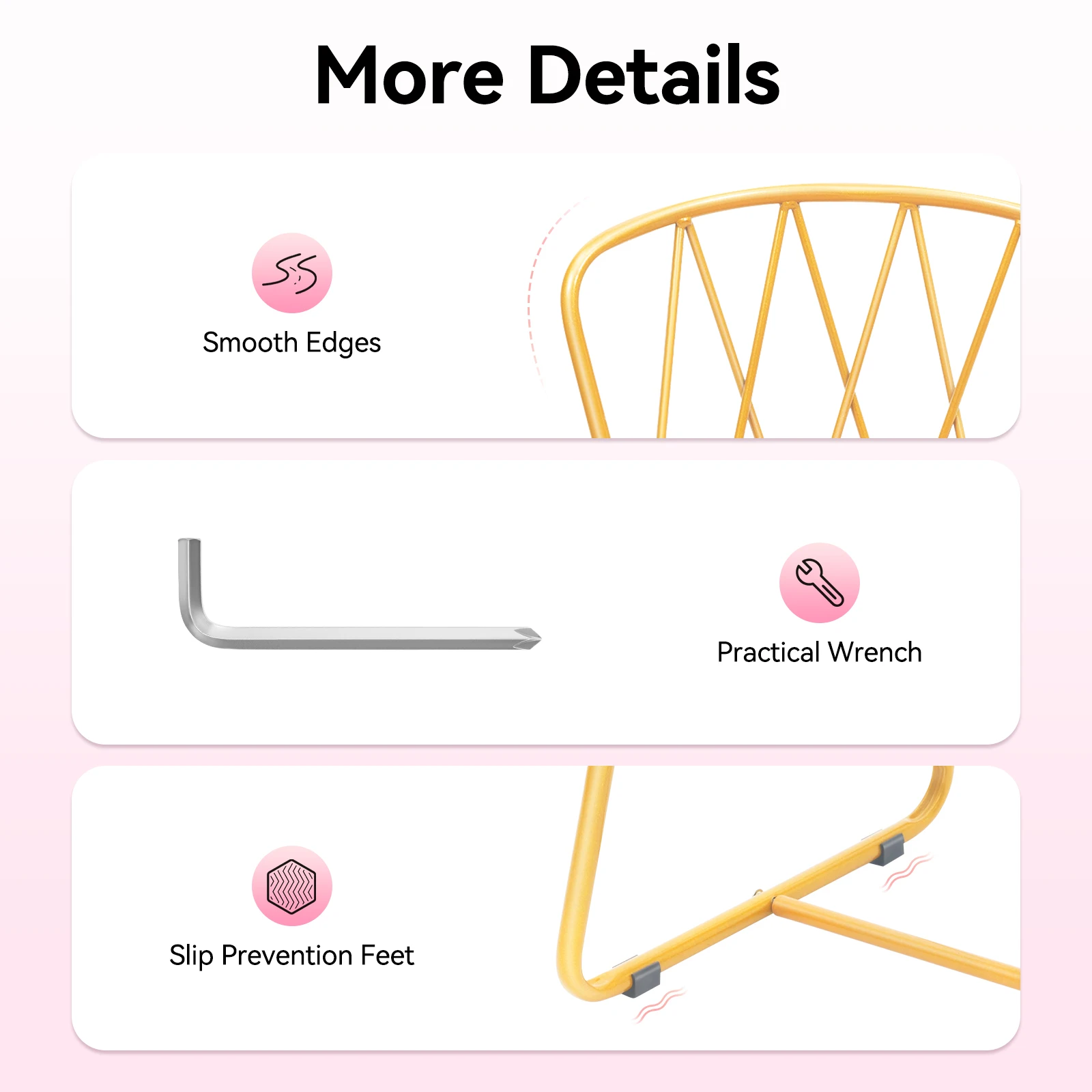 كرسي زينة ذهبي مع وسادة، مقعد مكياج وردي لغرفة الملابس، غرفة النوم، سعة 220 رطل، مسند ظهر منجد #4