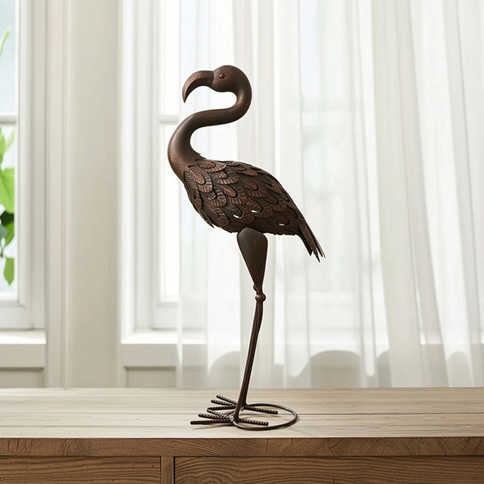 Metal Flamingo Statue Outdoor Flamingo Yard Art Lawn Ornament Standing for Patio, Home
