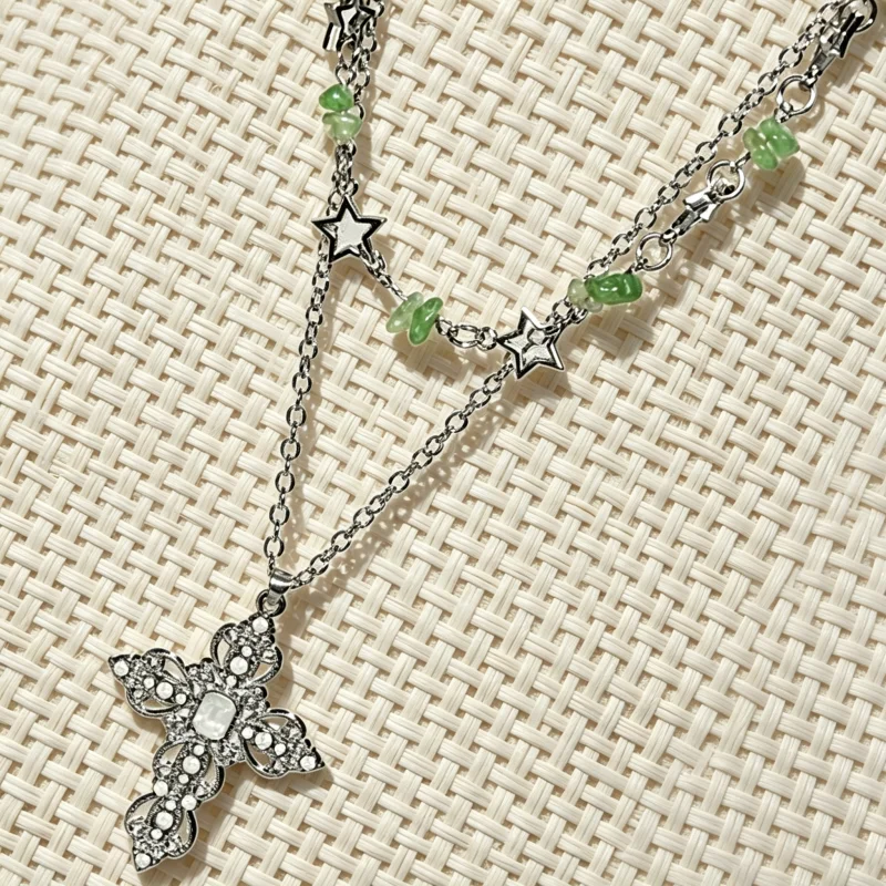 Layered Pendant Necklace Aesthetic - Dwuczęściowy zestaw naszyjników Y2K, dwuwarstwowy, z