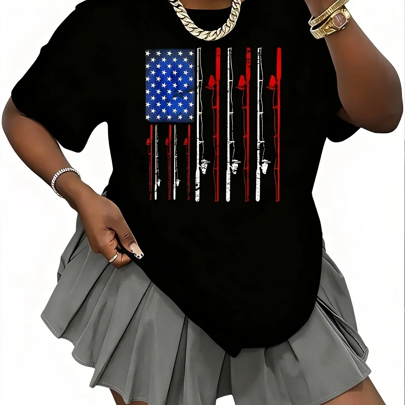 I Love How She Breaks Out the Fun Patriotic Couple for the 4Th of July Women's 100% Cotton T-Shirt Short Sleeve Top Casual Round Neck Fun Print Tee S-5Xl