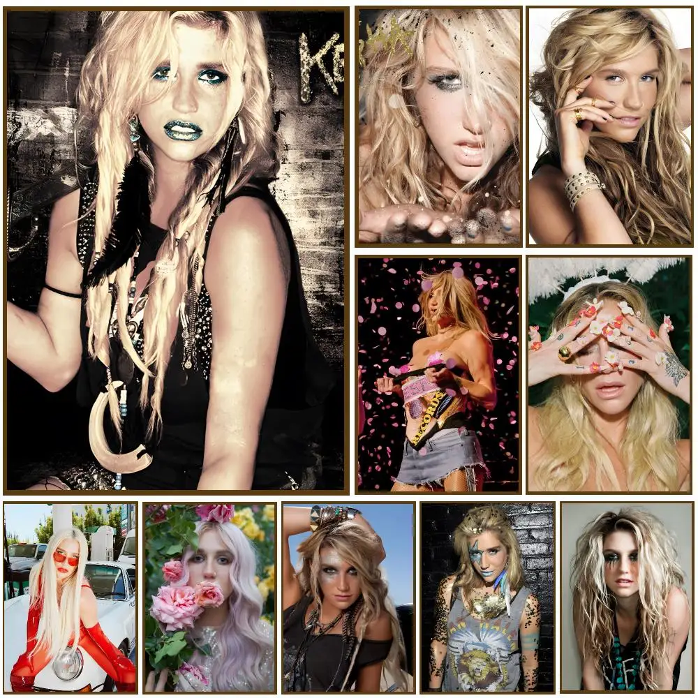 Kesha Singer Pop Rock Portrait Poster Self-adhesive Living Room Bedroom Party Bar Decor Moisture-proof Fade-resistant HD