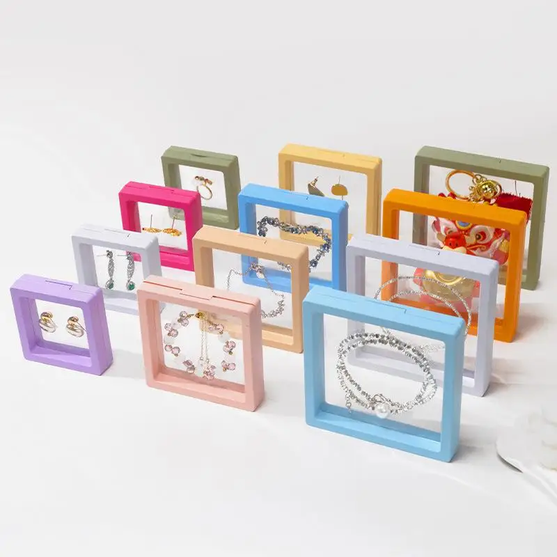 3個、透明なフローティングディスプレイボックス、プラスチックフィルムジュエリー包装ボックス、ジュエリー、ネックレス、リング、およびコレクタブル収納ボックス