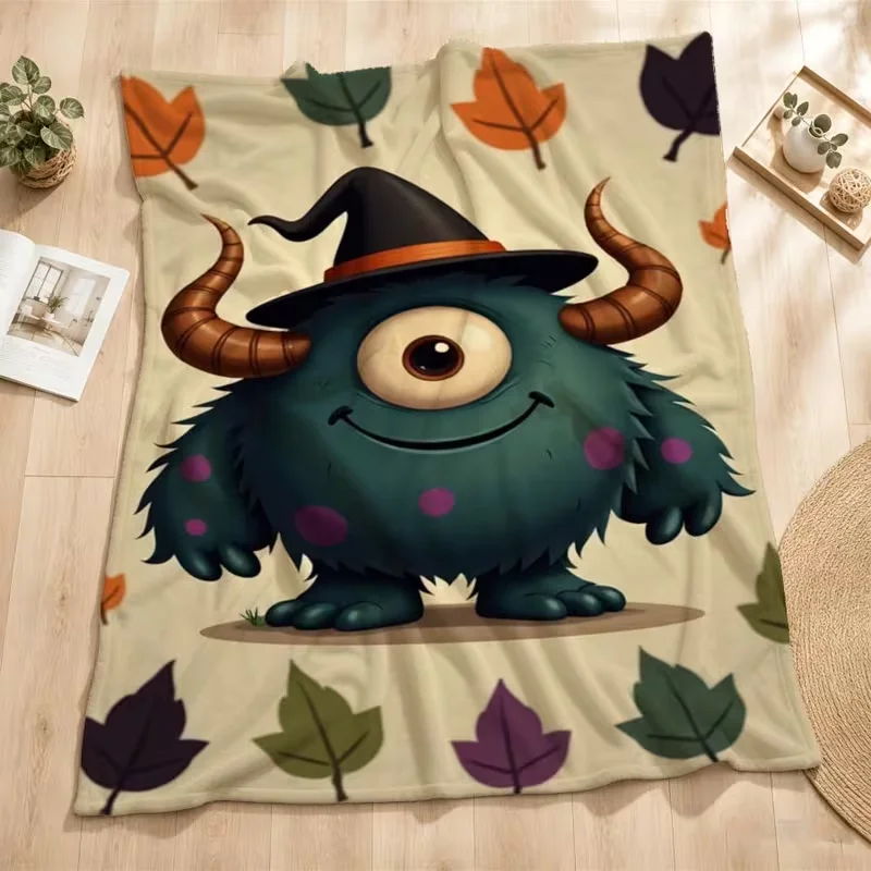 Pumpkin‑Head Scarecrow Wizard Hat Apple Basket Autumn Cottage Print Flannel Throw Blanket Soft Warm Blanket For Sofa Bed