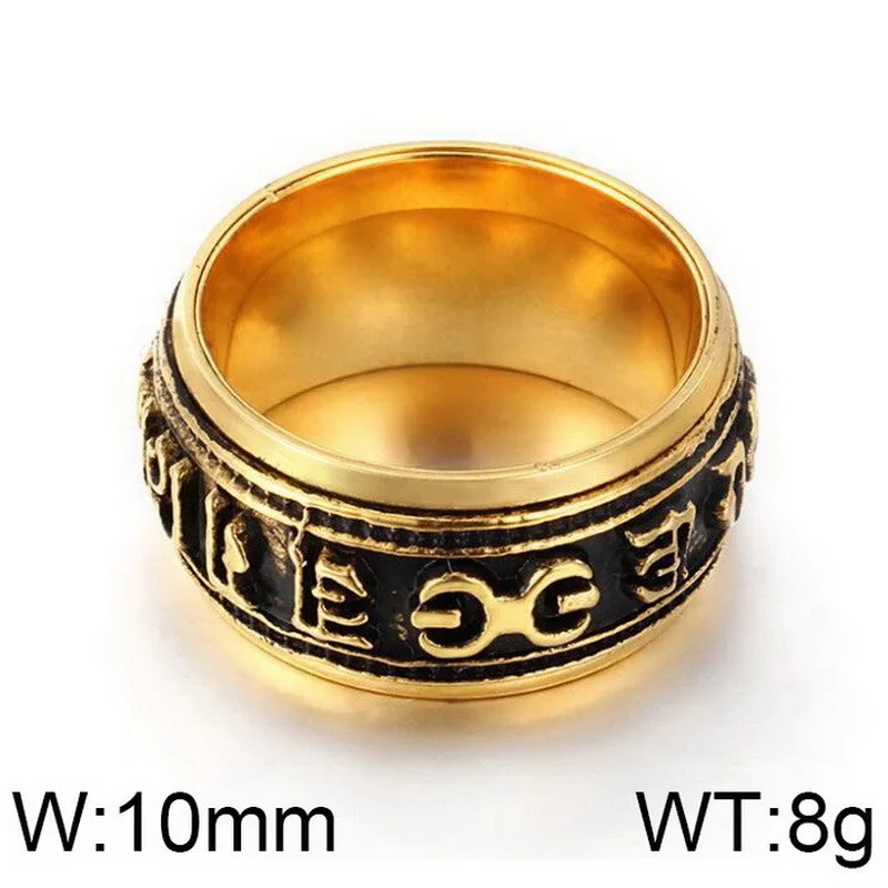 KALEN Lässige Herrenringe aus Edelstahl, Sanskrit-Rune-inspiriert, Vintage-Ring, Fingerschmuck, Modeschmuck, Partygeschenke – Detail 1