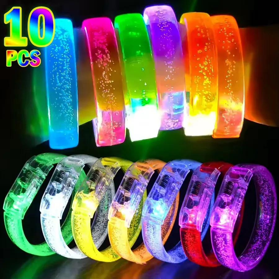 10 Uds. Pulsera con destellos LED, suministros luminosos para fiestas, pulsera con luz de neón, juguetes, decoración para fiestas de conciertos, regalos