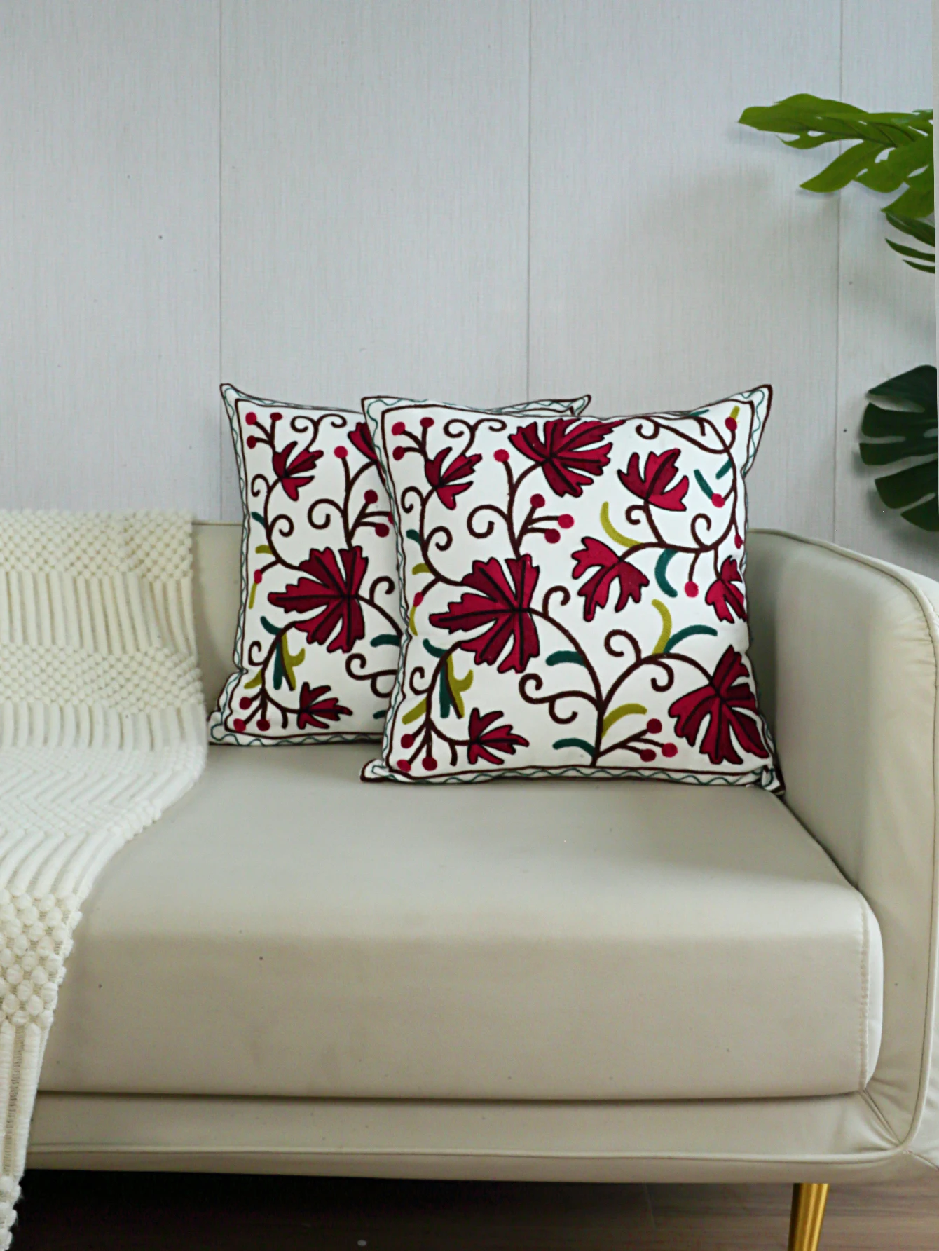 1pc, Red Leafs Embroidery Pillow Cover Soft Cozy for living room Bedroom Sofa, Pillow Core Is Not Included