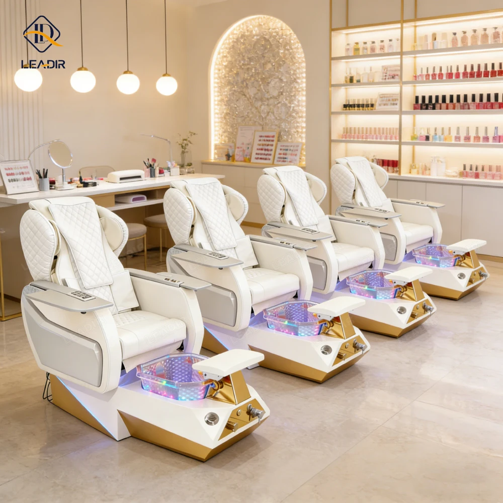 Electric Reclining Foot Spa Massage Chair Nail Salon Manicure Pedicure Station Touch Massage Pedicure Chairs with Led