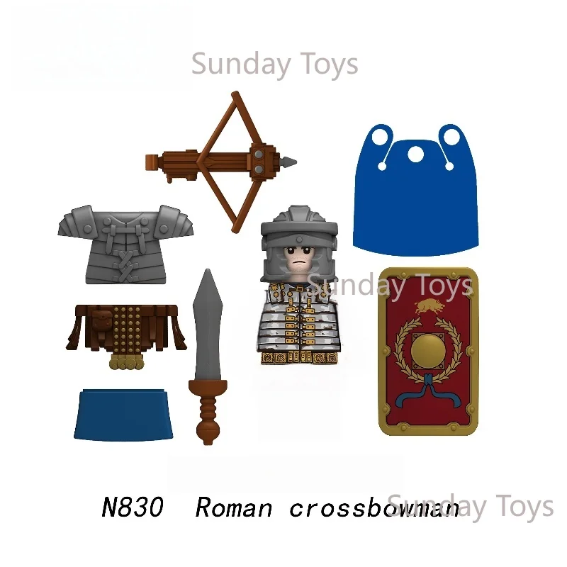 1개 중세 군사 로마 전쟁 액션 피규어 군대 피규어 블록 헬멧 무기 액세서리 어린이 장난감 선물