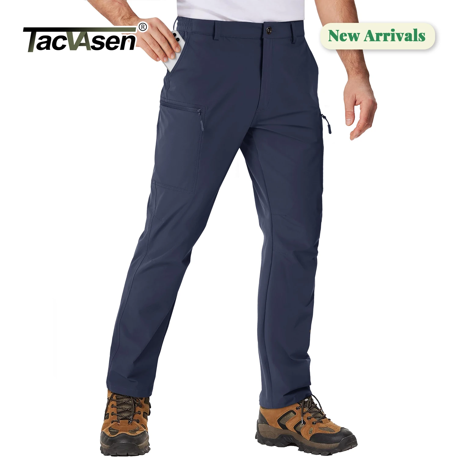 TACVASEN Waterproof Lightweight Hiking Pants Mens Ripstop Quick Dry Cargo Work Pant Outdoor Trekking Hard-wearing Trousers Male