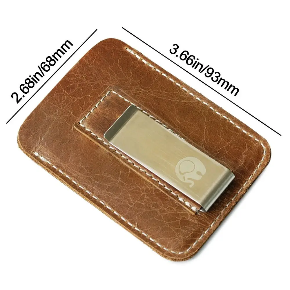Men Credit Card Slot Slim Bills Metal Cash Clamp Thin Genuine Leather Money Clip Mini Wallet for Man Small Billfold Holder image 6