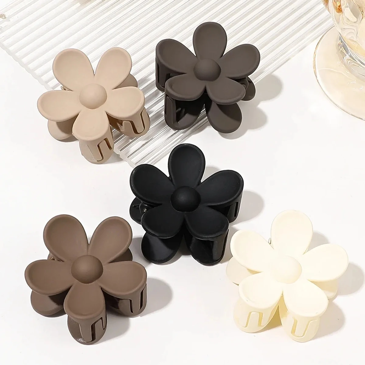 5 Pcs Small Flower Shaped Matte Hair Claw Clips for Women And Girls Neutral Colors Thin Hair Friendly