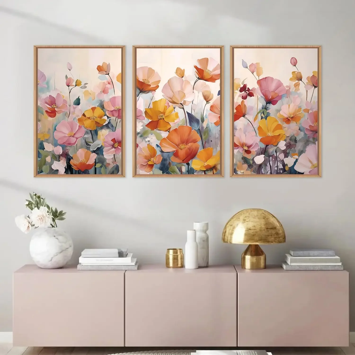 Multi-size 3PCS frameless high-definition decorative paintings,3 Pieces Warm Poppy Flower Canvas Wall Art, Watercolor Floral Pai