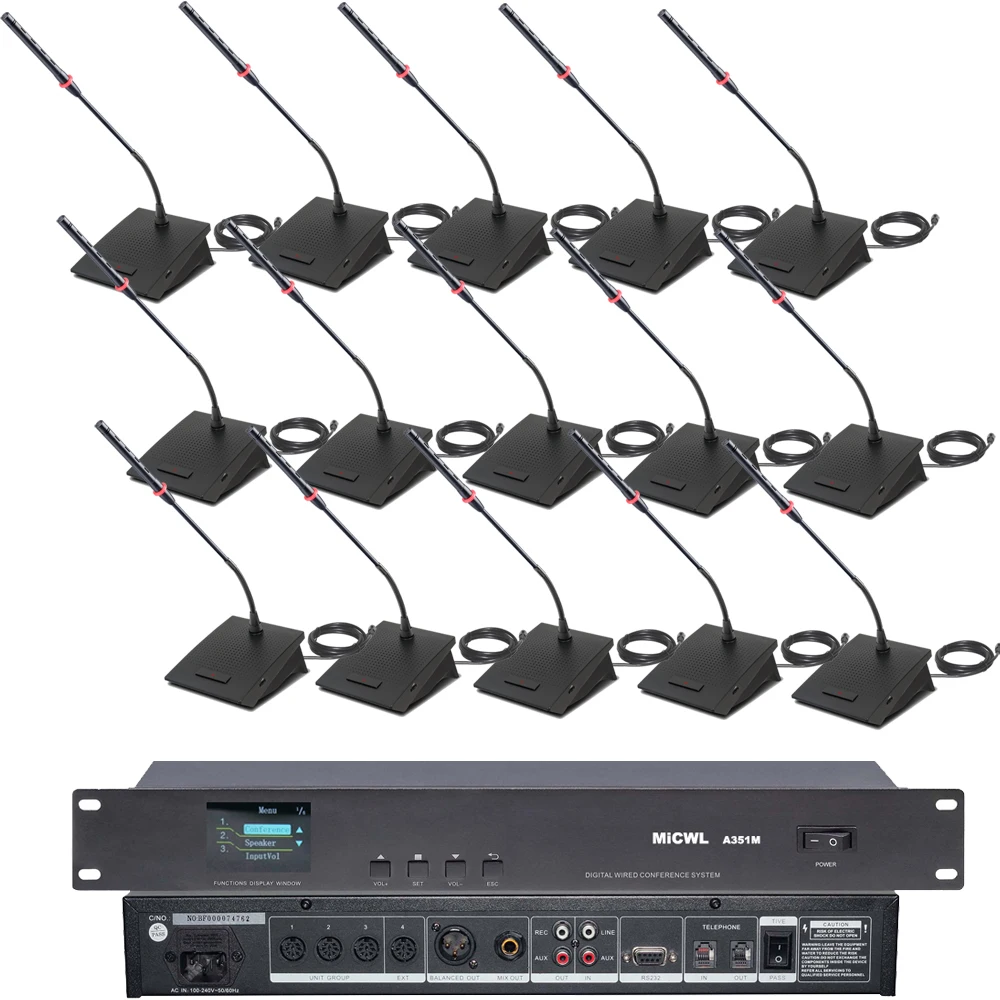 

First-Rate Gooseneck Microphone Wired Digital System with 10m Cable Desk Mic Built-in Doupble Speaker Chairman Delegate Unit